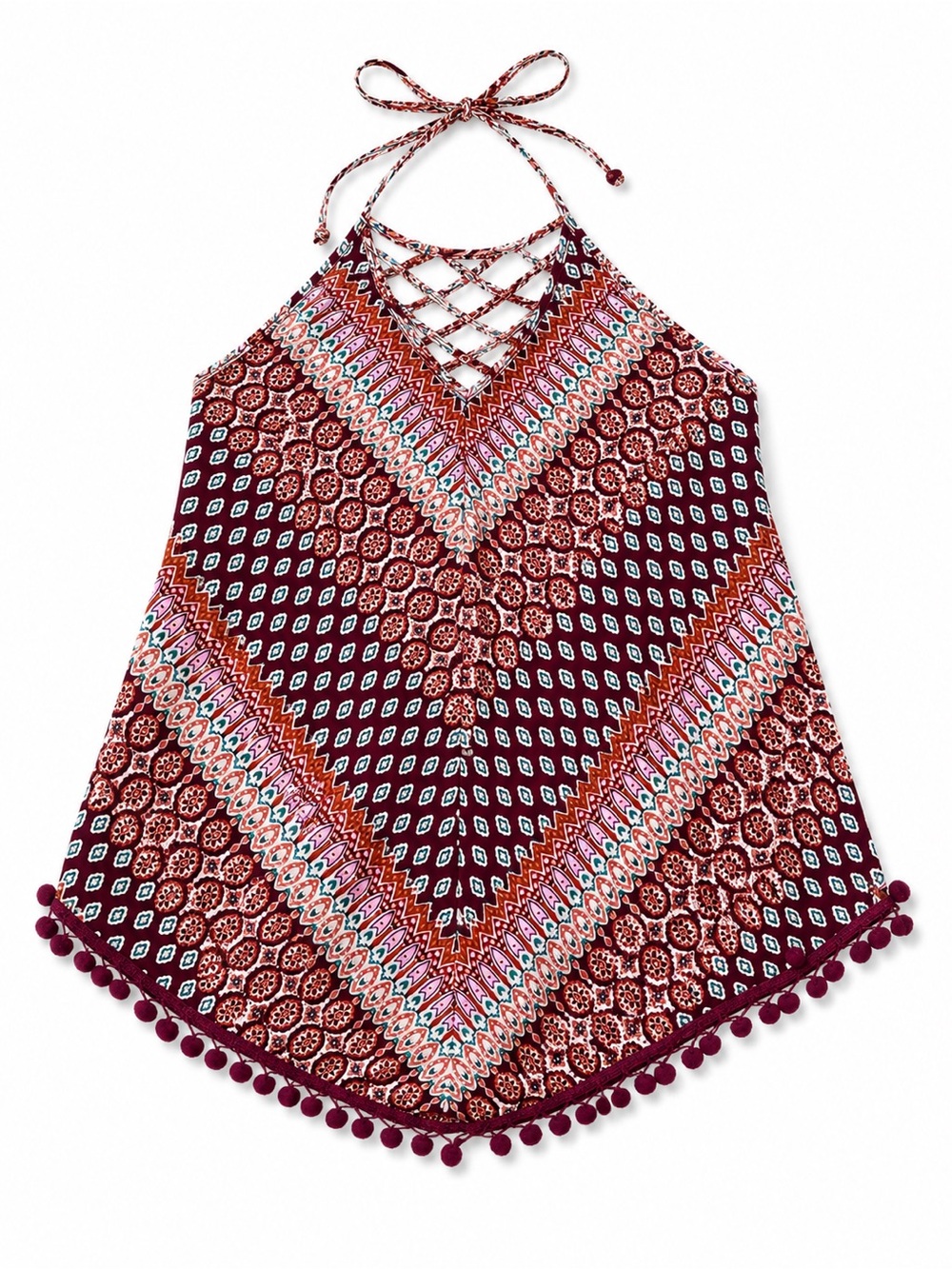Maurices Multi-Print Halter Tank with Pom Trim